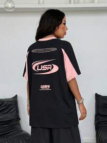 Coolane Women's Men's Plus Size Summer Streetwear Cowboy Oversized Racing Motorcycle Print Color Block Raglan Sleeve Jersey T-Shirt Vacation Hot Pink - Black - View 2