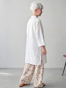 FRIFUL Middle-Aged Elderly Women's Solid Color Embroidered Blouse Teachers' Day Golf White Autumn Basic - White - View 2