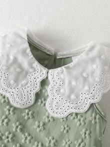 SHEIN Elladie kids 女婴花卉刺绣甜美公主连衣裙，无袖黄色花卉面料夏季连衣裙 - 綠色 - 查看 5