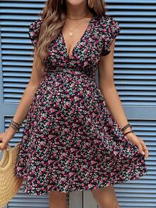 SHEIN Đầm bầu tay ngắn họa tiết hoa nhí, kiểu dáng thường ngày. - Màu tím - Xem 4