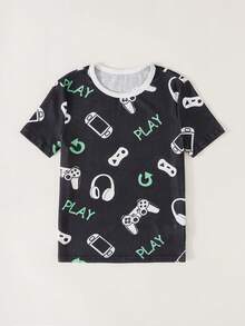 SHEIN 4pcs/Set Boys' Casual Minimalist Car, Soccer, Game Controller Cartoon Print Short Sleeve T-Shirt And Leggings Pajama Set, Suitable For Spring/Summer - White - View 6