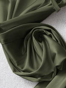 SHEIN PETITE CURVE 大码休闲纯色宽松裤 - 綠色 - 查看 6