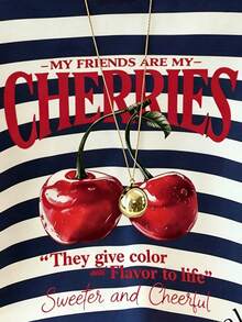 Resyla Summer Casual Colorblock Striped Cherry Slogan Print Tank Top - Multicolor - View 4