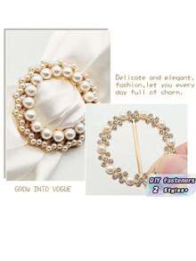 6pcs Rhinestone & Faux Pearl Decor DIY Buckle, Minimalist Aluminum Alloy Geometric Shaped Button For Sewing - Multicolor - View 3