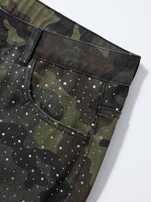 Street Life Men's Summer Casual Camouflage Print Rhinestone Denim Shorts - Multicolor - View 6