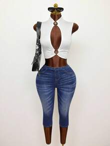 Mistrie Women's Casual Washed Low-Waist Slim Fit Jeans - Coffee Brown - View 5