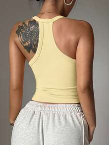 SHEIN Dewbera 3pcs/Set Seamless V-Neck Racerback Yoga Tops,Black,Cream Yellow,White Sleeveless High Stretch Athleisure Activewear For Summer Gym Running Fitness - Multicolor - View 7