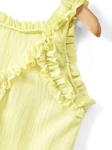 SHEIN Franclia Women's Ruffled V-Neck Camisole Top, Textured Fabric, Loose Fit, Slimming, Suitable For Daily Wear, Vacation And Travel, Spring/Summer - Light Yellow - View 4