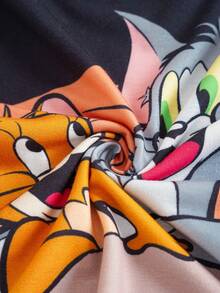 TOM & JERRY X SHEIN Young Boy Casual Letter & Cartoon Print Short Sleeve T-Shirt And Shorts Set - Black - View 7