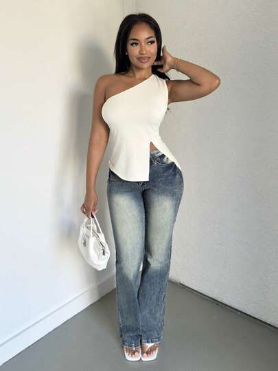 Alexandranx 夏季休闲纯色无袖挂脖背心