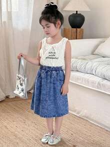 Faldas vaqueras para niñas - Azul lavado medio - Ver 5
