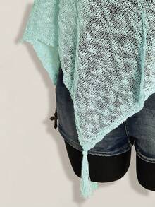 SHEIN ICON Plus Size Women Fringe Knit Sweater - Baby Blue - View 6