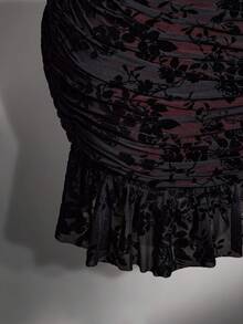 ICON Vestido ajustado con cuello cuadrado, estilo gótico oscuro Y2K, de malla y fruncido para mujeres de talla grande - Burdeos - Ver 8