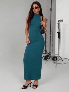 Avantive Women's Pastal Sexy Fitted Dress, Elegant Summer Dress, Backless Long Dress,Date Golf Vacation Dress - Teal Blue - View 6