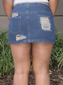 Steph T Váy mini denim dáng ôm vừa vặn gợi cảm dành cho nữ, mùa hè - Màu xanh lam - Xem 2