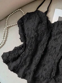 Modelyn Áo hai dây nữ thêu hoa hồng 3D, kiểu dáng lãng mạn, đa năng. - màu đen - Xem 4