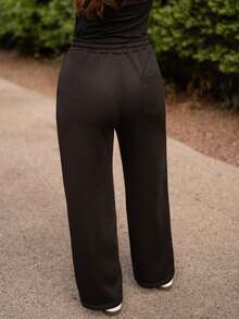 Andrea Bello Women's Pink Letter Printed Drawstring Design Long Pants - Black - View 2