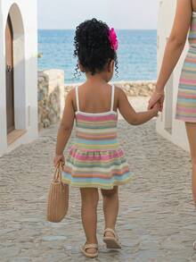SHEIN 女婴度假条纹荷叶边吊带连衣裙 - 彩色 - 查看 2