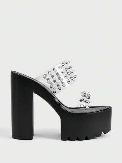 Sugerpunk Sapatos Femininos Sapatos Femininos de Moda Plataforma Impermeável de Sola Grossa e Salto Grosso, Estilo Punk Gótico Rua Rua Design Incrustado de Rebite Plataforma Grossa Impermeável Salto Grosso Primavera e Verão Boate Festa Festival Sapatos Femininos