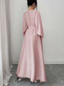 SHEIN Raffinéa Đầm nữ thanh lịch, tinh tế, phù hợp cho công sở và thường ngày, tay cánh dơi, eo thon, màu kaki, mùa xuân/hè. - Hồng - Xem 2