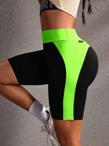 Powerista Women's Blue Color Patchwork Slim-Fit Casual Sport Shorts, For Daily Fitness & Gym, Everyday Wear Powerista Women's Blue Color Patchwork Slim-Fit Casual Sport Shorts, For Daily Fitness & Gym, Everyday Wear  Y3k  Seksi Chic  For Daily Wear Yoga Yoga Studio Tennis  Gym Indoor Outdoor Active - Black - View 2