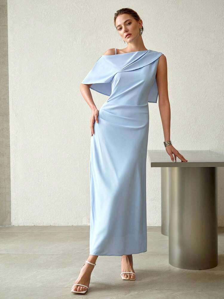 WOMEN'S ELEGANT ASYMMETRICAL SHOULDER LONG DRESS, SUMMER