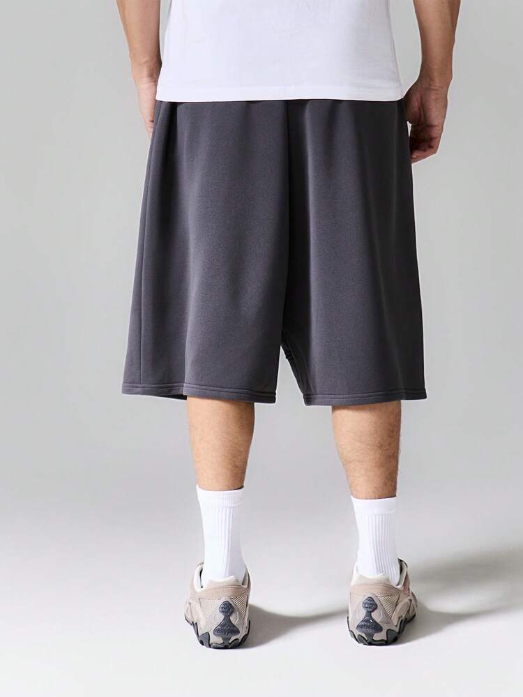 Charcoal Drawstring Wide Leg Oversized Casual Basketball Streetwear Loungewear Shorts With Curved Seam Detail