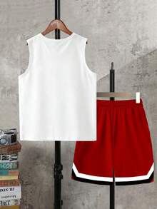 Bộ đồ thể thao gồm áo tank top và quần short in hình bóng rổ dành cho bé trai tuổi teen. - Nhiều màu - Xem 3