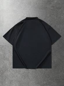 ROMWE MEN Prep Men's Street Letter Print Polo Shirt, Suitable For Spring And Summer - Black - View 2