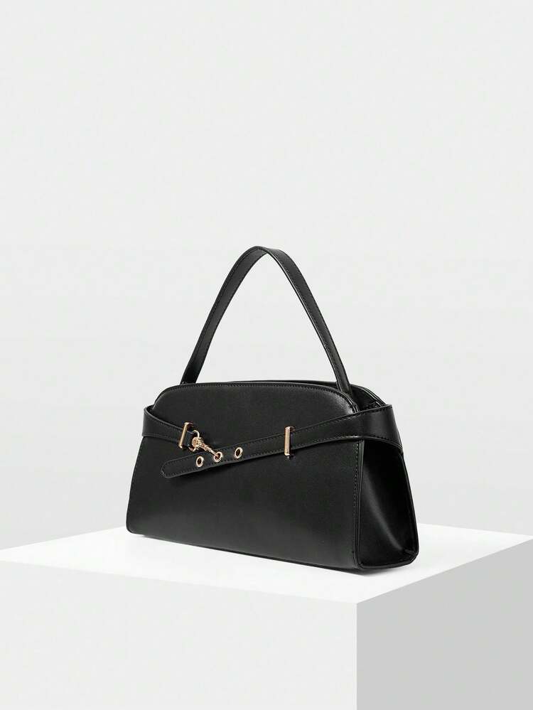 LADIES SHOULDER BAG, SIMPLE COMMUTER WORK ELEGANT EXQUISITE BAGUETTE BAG, LARGE CAPACITY, ADJUSTABLE SHOULDER STRAP, METAL DECORATION, HANDBAG.