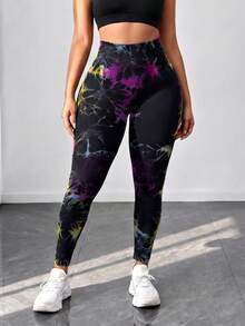 Maweii Plus Size Women's Seamless Tie-Dye Sports Leggings, Full-Length Yoga Pants - Multicolor - View 2