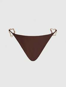 ROMWE Avant Women's Summer Bikini Set, Made Of Solid Color High Elastic Fabric, Decorated With Metal Accessories, Sexy And Hot Girl Y2K Bikini Set, Suitable For Party, Music Festival, Women's Beach Outfit, Women's Holiday Outfit, Women's Beach Wear, Women's Summer Beach Bikini, Outdoor Water Sports Or Surfing Clothing For Summer Vacation - Brown - View 5