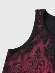 ROMWE MEN Goth Men's Casual Cross Print Tank Top, Summer - Black - View 3
