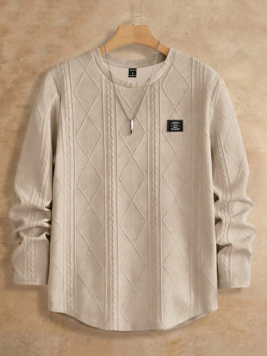 Manfinity VCAY Áo thun nam dài tay cổ tròn màu trơn thêu họa tiết, áo len nam, áo kiểu nam, áo len nam dệt kim, áo Henley nam, áo len nam. - Màu Khaki - Xem 1