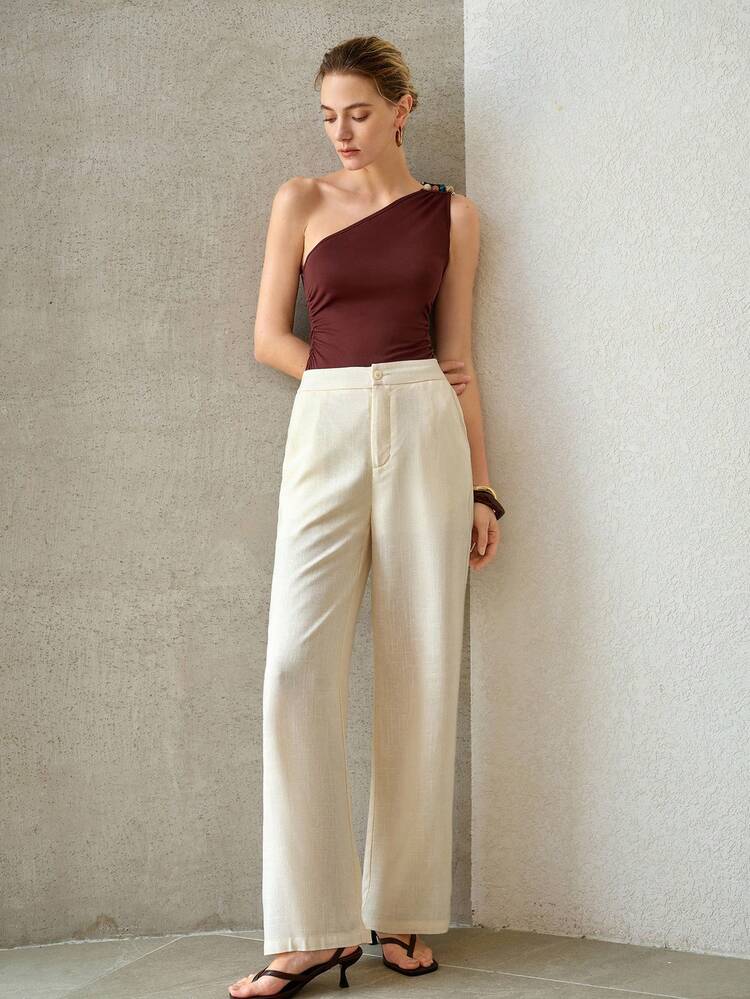 WOMEN'S SOLID COLOR LINEN WIDE-LEG PANTS