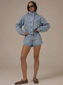 MUSERA Mini shorts vaqueros, primavera y verano, estilo cottage core, rocío primaveral - Celeste - Ver 3