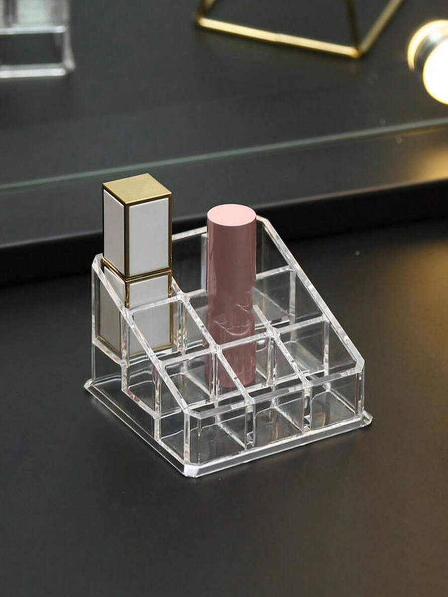 1pc/Portable Luxury Transparent Desktop Cosmetic Eyebrow Pencil Makeup Brush Lipstick Organizer Box, Exquisite 9-Compartment Staircase Mini Perfume Lipstick Display Box, Daily Makeup Tabletop Organization Storage Box - Clear - View 1