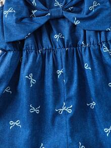 SHEIN Mono de niña pequeña de unicolor tejido con tirantes de moño - Celeste - Ver 6