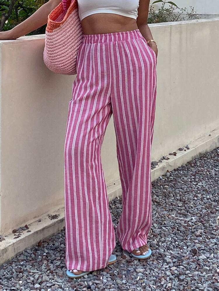 Women's Striped Elastic Waist Casual Pants