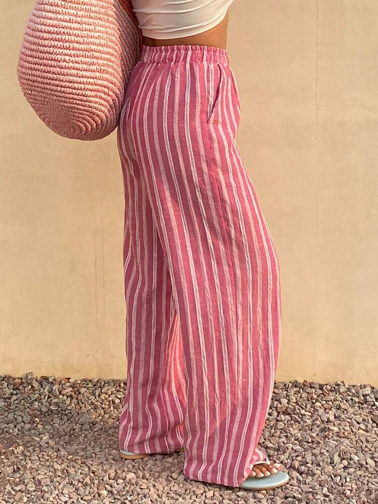 Women's Striped Elastic Waist Casual Pants