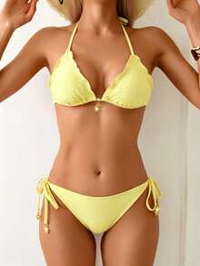 Swim Vcay Bộ bikini đen họa tiết mặt trời vàng lấp lánh dành cho nữ, trang phục đi biển. - Màu vàng ngỗng - Xem 8