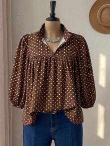 SHEIN RusticEase Áo sơ mi tay phồng in chấm bi dáng rộng, cỡ lớn. - Nhiều màu - Xem 4