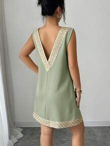 Rafferiza Women's Sleeveless Metal Ribbon Trim Vacation Dress, Suitable For Summer Dates - Green - View 2