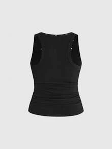 ROMWE Avant Áo tank top nữ cỡ lớn phong cách retro cá tính unisex họa tiết bầu trời sao và đinh tán hình ngôi sao - màu đen - Xem 4