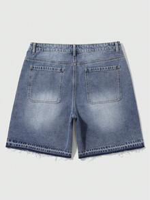 ROMWE MEN Street Life Men's Casual Denim Shorts With Pockets & Rhinestone Letter Pattern - Blue - View 2