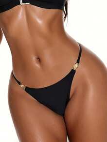 Swim SXY Quần bikini cạp cao trang trí kim loại - màu đen - Xem 1