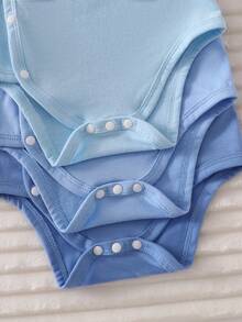 6pcs/Set Newborn Baby Boys/Girls Solid Color Soft Knit Round Neck Long Sleeve Top And Elastic Waist Pants Set, Comfortable Soft Fabric - Blue - View 4