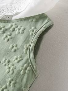 SHEIN Elladie kids 女婴花卉刺绣甜美公主连衣裙，无袖黄色花卉面料夏季连衣裙 - 綠色 - 查看 7