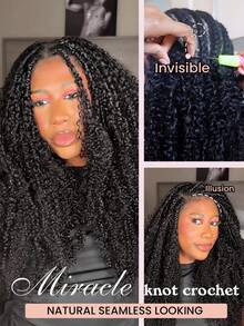 Boho Braids Tóc giả móc sợi siêu nhỏ, xoăn tít, nhẹ, làm từ tóc thật, không thắt nút, đã được tách sẵn, 100% tóc thật, có vòng móc sẵn, có thể tái sử dụng. - Natural Black - Xem 10