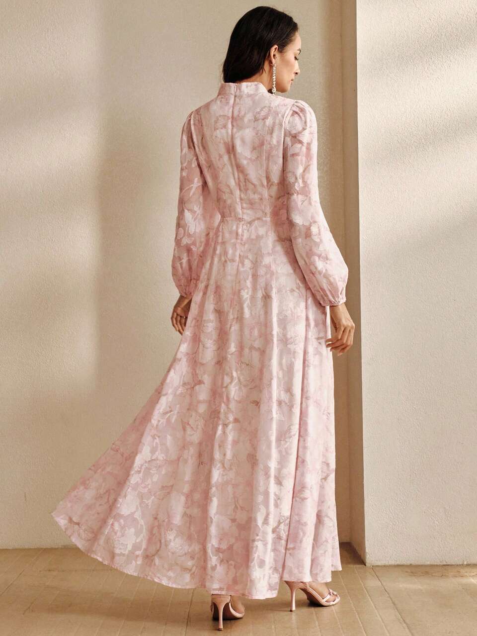 Anewsta Vestido largo de manga larga con estampado floral de gasa elegante para mujer, vestido romántico para vacaciones
